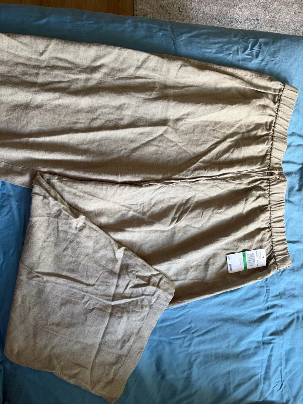 Michael Kors Beige Drawstring Linen-Blend Chinos